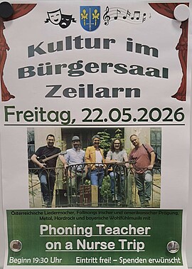 Banner Kultur im Bürgersaal "Phoning Teacher on a Road Trip"